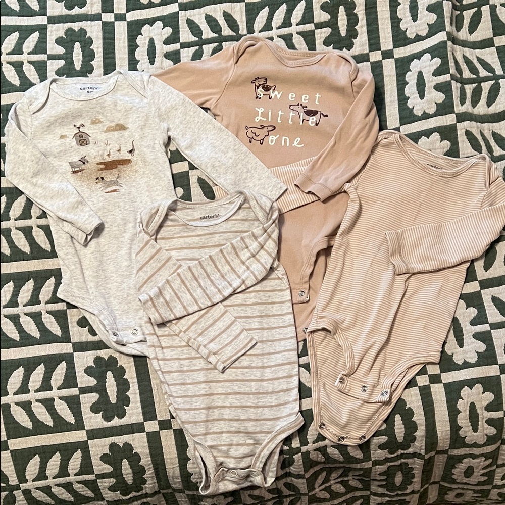Set of 4 Carter’s Neutral Long-Sleeve Bodysuits 9 months